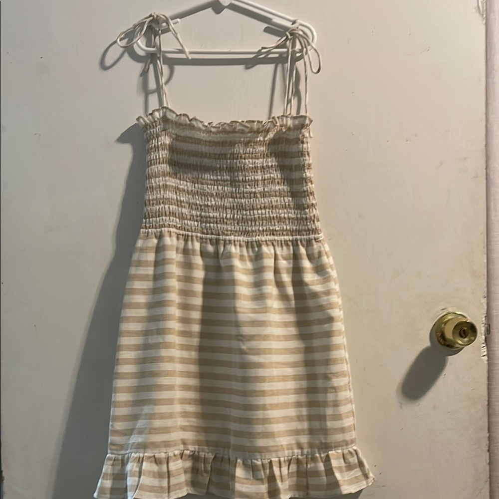 Superdown Tan Sundress‎ with Smocked Ruffle Hem